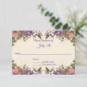 Romantische roze rozen en Paarse Petals Wedding RS RSVP Kaartje (Staand voorkant)