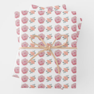 Romantische roze rozen en perzikbloesems  inpakpapier vel
