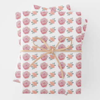Romantische roze rozen en perzikbloesems  inpakpapier vel