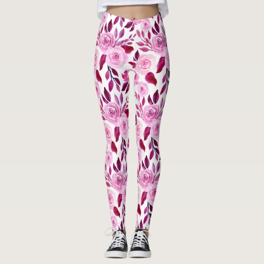 Romantische Roze rozen florale  Leggings (Voorkant)