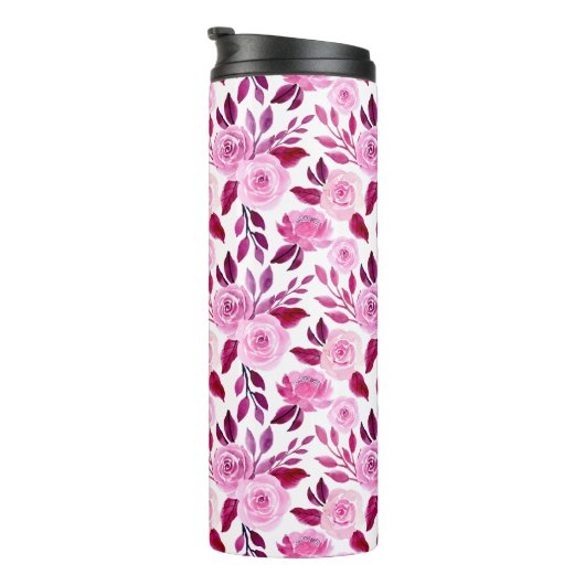 Romantische Roze rozen florale  Thermosbeker (Geroteerd rechts)