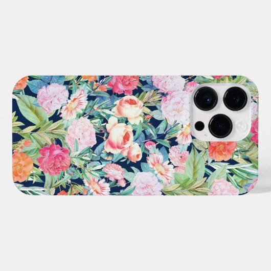 Romantische roze rozen floreel  blauw design iPhone hoesje (Achterkant horizontaal)
