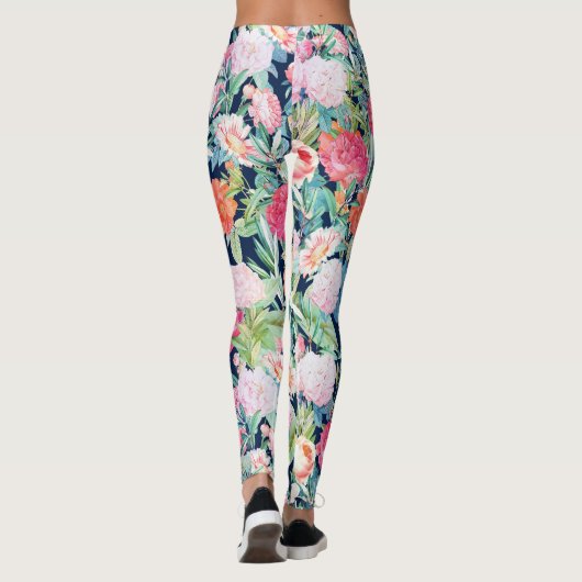 Romantische roze rozen floreel  blauw design leggings (Achterkant)