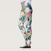 Romantische roze rozen floreel  blauw design leggings (Links)