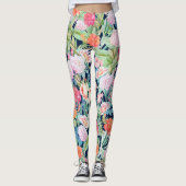 Romantische roze rozen floreel  blauw design leggings (Voorkant)
