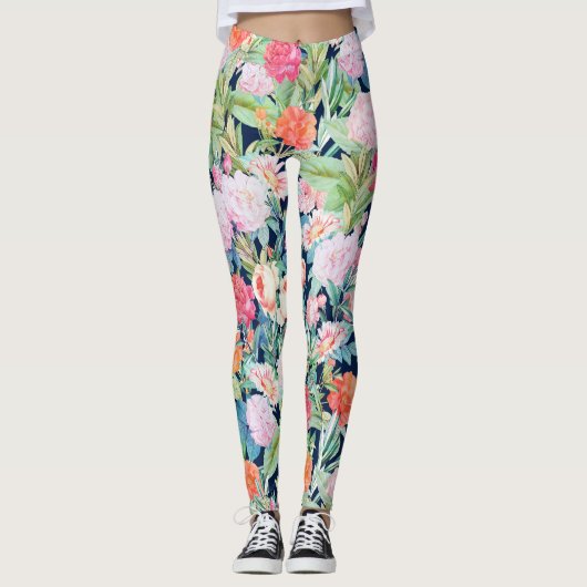 Romantische roze rozen floreel  blauw design leggings (Voorkant)