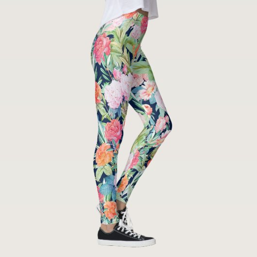 Romantische roze rozen floreel  blauw design leggings (Rechts)
