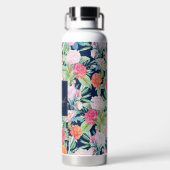 Romantische roze rozen floreel  blauw design waterfles (Achterkant)