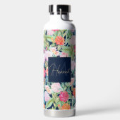 Romantische roze rozen floreel  blauw design waterfles (Links)