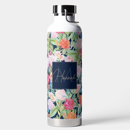 Romantische roze rozen floreel  blauw design waterfles (Links)