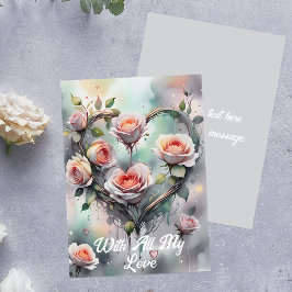 Romantische Roze Rozen Hart Met Al Mijn Liefde Kaart