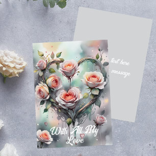 Romantische roze rozen hart met al mijn liefde kaart