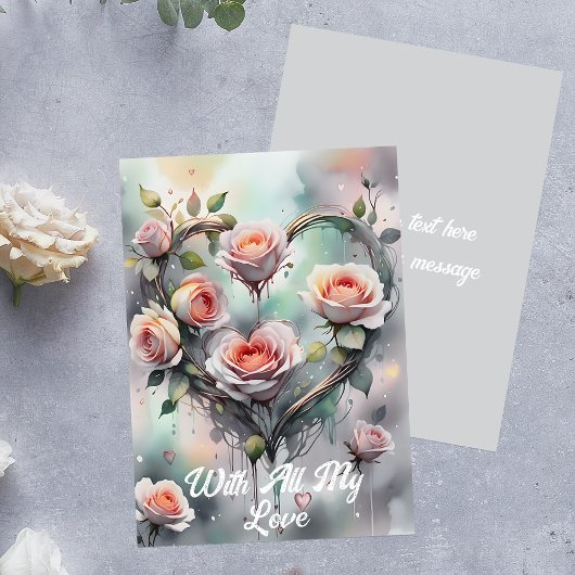 Romantische Roze Rozen Hart Met Al Mijn Liefde Kaart