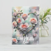 Romantische Roze Rozen Hart Met Al Mijn Liefde Kaart (Staand voorkant)