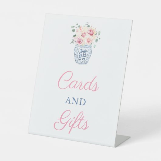 Romantische Roze Rozen Kaarten En Cadeaus Bruidsca Reclamebord Met Voetstuk (Voorkant)