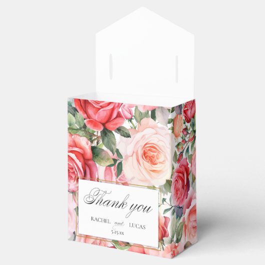 Romantische roze rozen & kalligrafie Dank u Bedankdoosjes (Geopend)