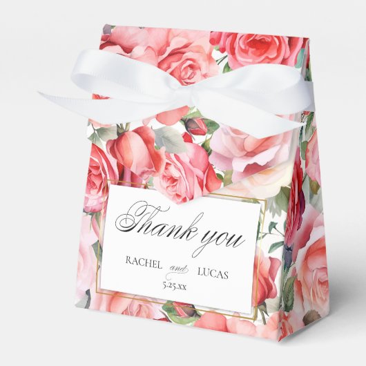 Romantische roze rozen & kalligrafie Dank u Bedankdoosjes (Voorkant Zijde)