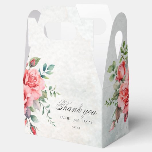 Romantische roze rozen & kalligrafie Dank u Bedankdoosjes (Geopend)