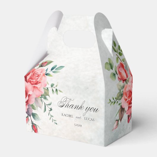 Romantische roze rozen & kalligrafie Dank u Bedankdoosjes (Voorkant Zijde)