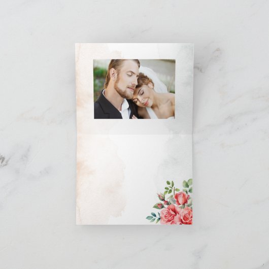 Romantische roze rozen & kalligrafie Dank u Bedankkaart (Binnen)