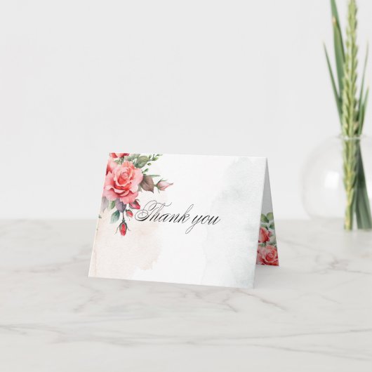 Romantische roze rozen & kalligrafie Dank u Bedankkaart (Voorkant)