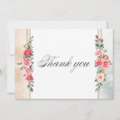 Romantische roze rozen & kalligrafie Dank u Bedankkaart (Voorkant)