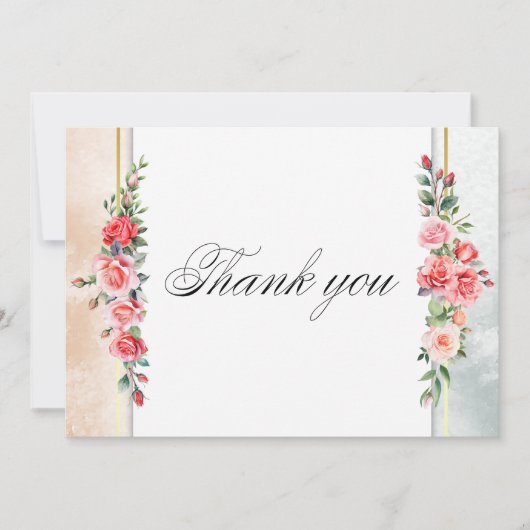 Romantische roze rozen & kalligrafie Dank u Bedankkaart (Voorkant)