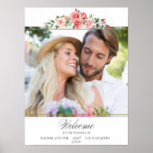 Romantische roze rozen & kalligrafie foto welkom poster (Voorkant)
