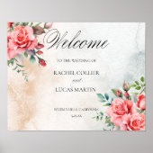 Romantische roze rozen & kalligrafie Welkom Poster (Voorkant)