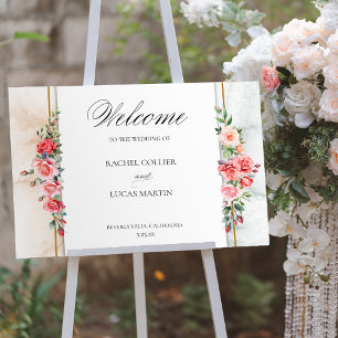 Romantische roze rozen & kalligrafie Welkom Poster