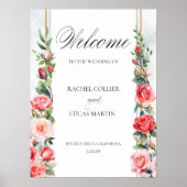 Romantische roze rozen & kalligrafie Welkom Poster (Voorkant)