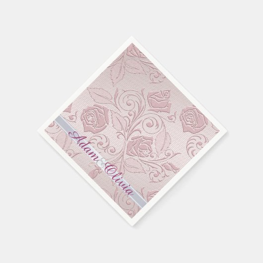 Romantische Roze Rozen Lace Wedding Servetten (Hoek)