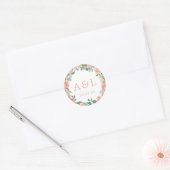 Romantische Roze Rozen Monogram Ronde Sticker (Envelop)