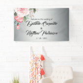 Romantische roze rozen op zilveren bruiloft Welkom Spandoek (Insitu)