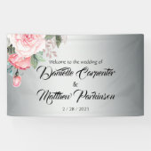 Romantische roze rozen op zilveren bruiloft Welkom Spandoek (Horizontaal)