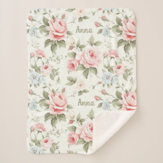 Romantische Roze Rozen Overal Patroon met Naam Sherpa Deken