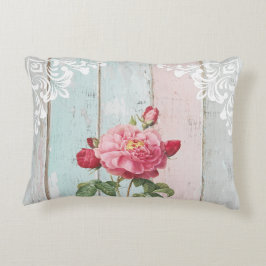 Romantische roze rozen rustieke achtergrond Witte  Accent Kussen