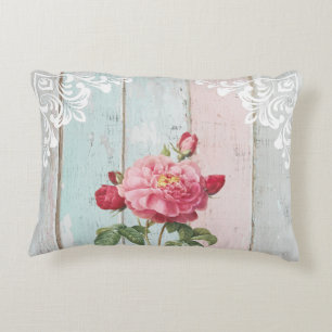 Romantische roze rozen rustieke achtergrond Witte Accent Kussen