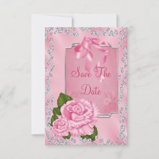 Romantische Roze Rozen & Strikken 30e Save The Dat Date (Voorkant)
