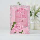 Romantische Roze Rozen & Strikken 30e Save The Dat Date (Staand voorkant)