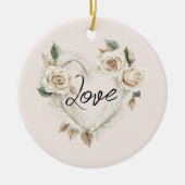 Romantische Roze Rozen Veren Hart Liefde Keramisch Ornament (Voorkant)