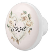 Romantische Roze Rozen Veren Hart Liefde Keramische Knop (Rechts)