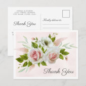 Romantische Roze Rozen Waterverf Dank u Briefkaart (Voorkant / Achterkant)