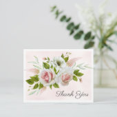 Romantische Roze Rozen Waterverf Dank u Briefkaart (Staand voorkant)