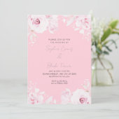 Romantische roze rozen zomer pastel roze bruiloft kaart (Staand voorkant)