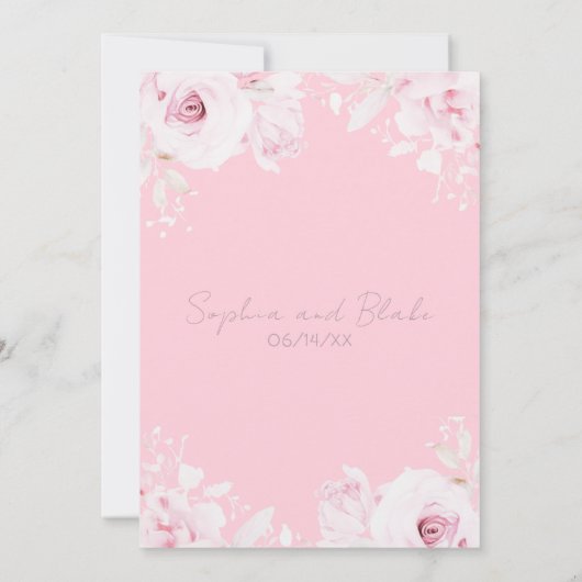 Romantische roze rozen zomer pastel roze bruiloft kaart (Achterkant)