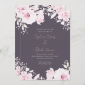 Romantische roze rozen zomer rook grijs bruiloft kaart (Voorkant / Achterkant)