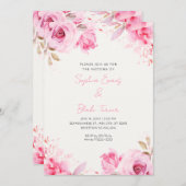 Romantische roze rozen zomer van witte bruiloft kaart (Voorkant / Achterkant)