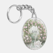Romantische Roze Rozen Zwanenmeer Bloem Sleutelhanger (Voorkant Links)