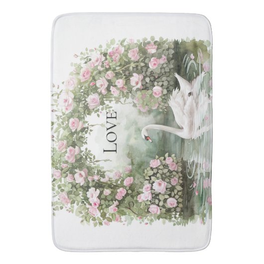 Romantische Roze Rozen Zwanenmeer Bloemrijke Bruid Badmat (Voorkant Verticaal)